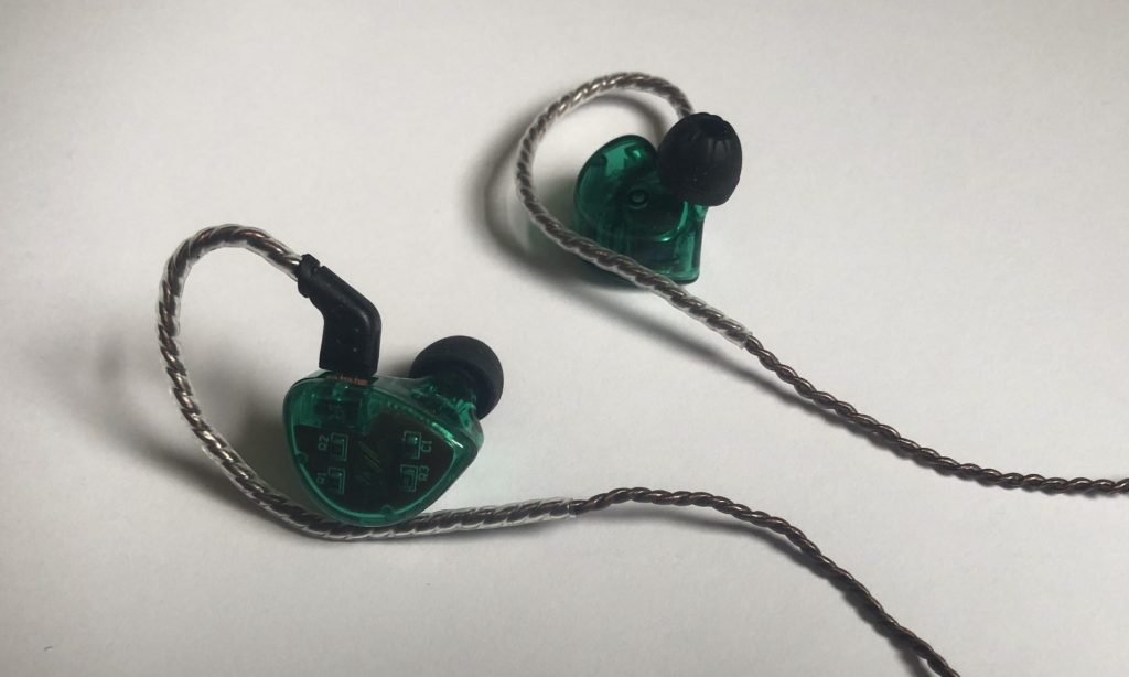 a pair of earbuds with included ear hooks