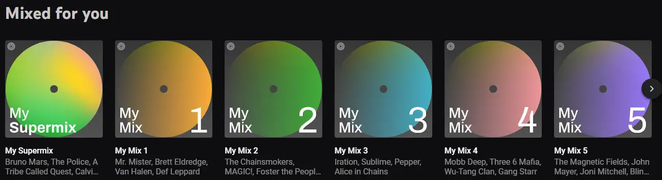 youtube music makes many personalized mixes