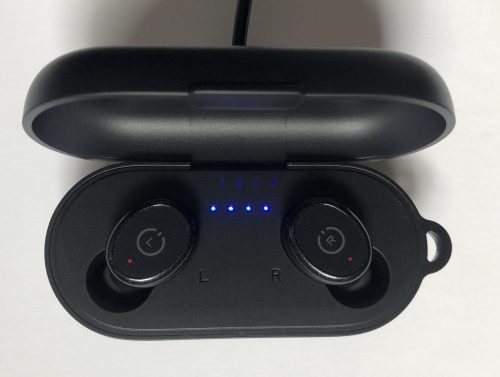 Tozo T10 wireless earbuds charging in case