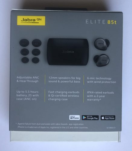 Jabra Elite 85t back of box product specs