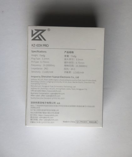 KZ EDX Pro back of the box earbud specs