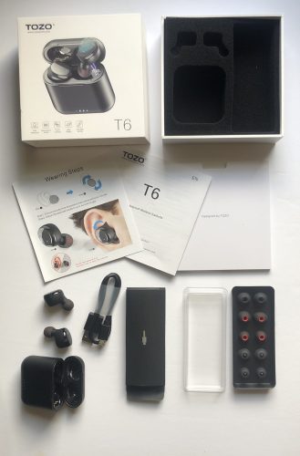 TOZO T6 earbuds contents out of the box