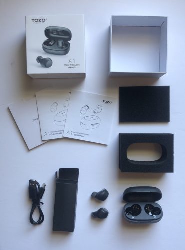 TOZO A1 Mini wireless earbuds contents out of the box