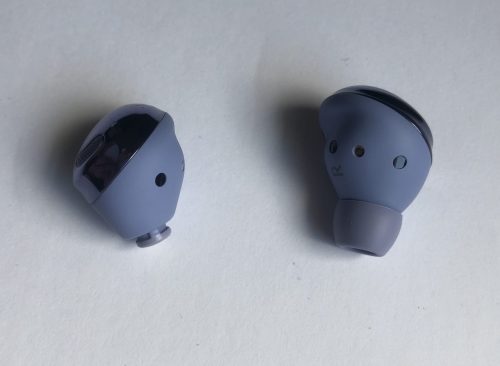 Samsung Galaxy Buds Pro earbud side with and without a tip