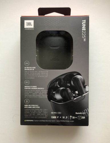 JBL Tune 225TWS back of the box product specs and info