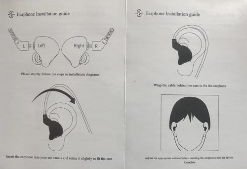 example of manual instructions on how to properly wear a set of earbuds