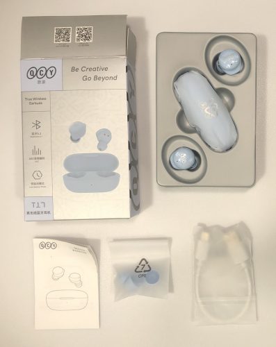 QCY T17 wireless earbuds out of the box included accessories