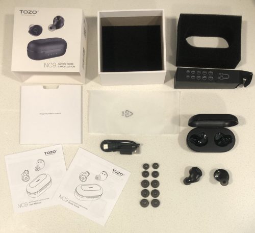 TOZO NC9 wireless earbuds box contents included accessories