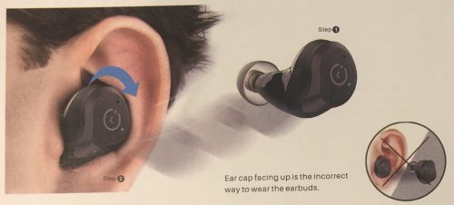 TOZO NC9 wireless earbuds wearing instructional diagram from manual