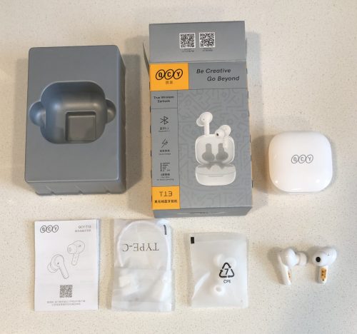 QCY T13 packaging and included accessories