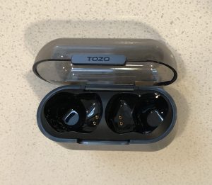 TOZO crystal buds charging and carrying case inside