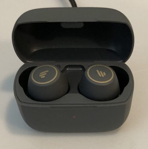 Edifier TWS1 Pro earbuds plugged in and charging