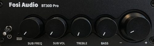 Fosi BT30D Pro front panel volume and EQ controls