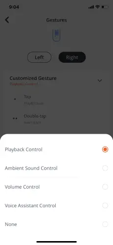 JBL Tune 230NC touch control customizer in the app