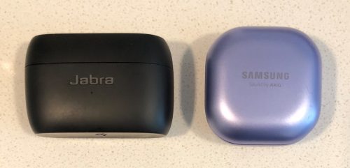 Jabra Elite 85t vs Samsung Galaxy Buds Pro charging and carrying case top