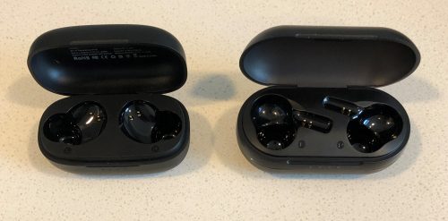 TOZO A1 Mini vs A2 Mini opened charging and carrying case inside