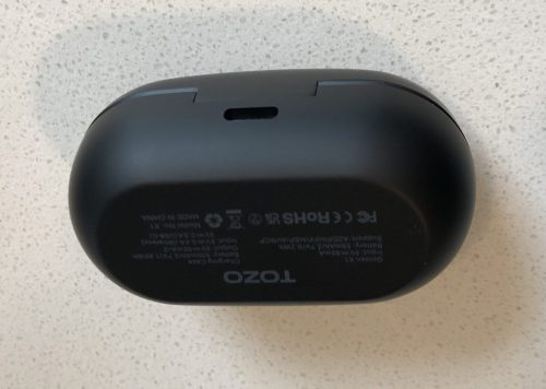 bottom and USB-C charge port of TOZO Golden X1 charging and carrying case bottom