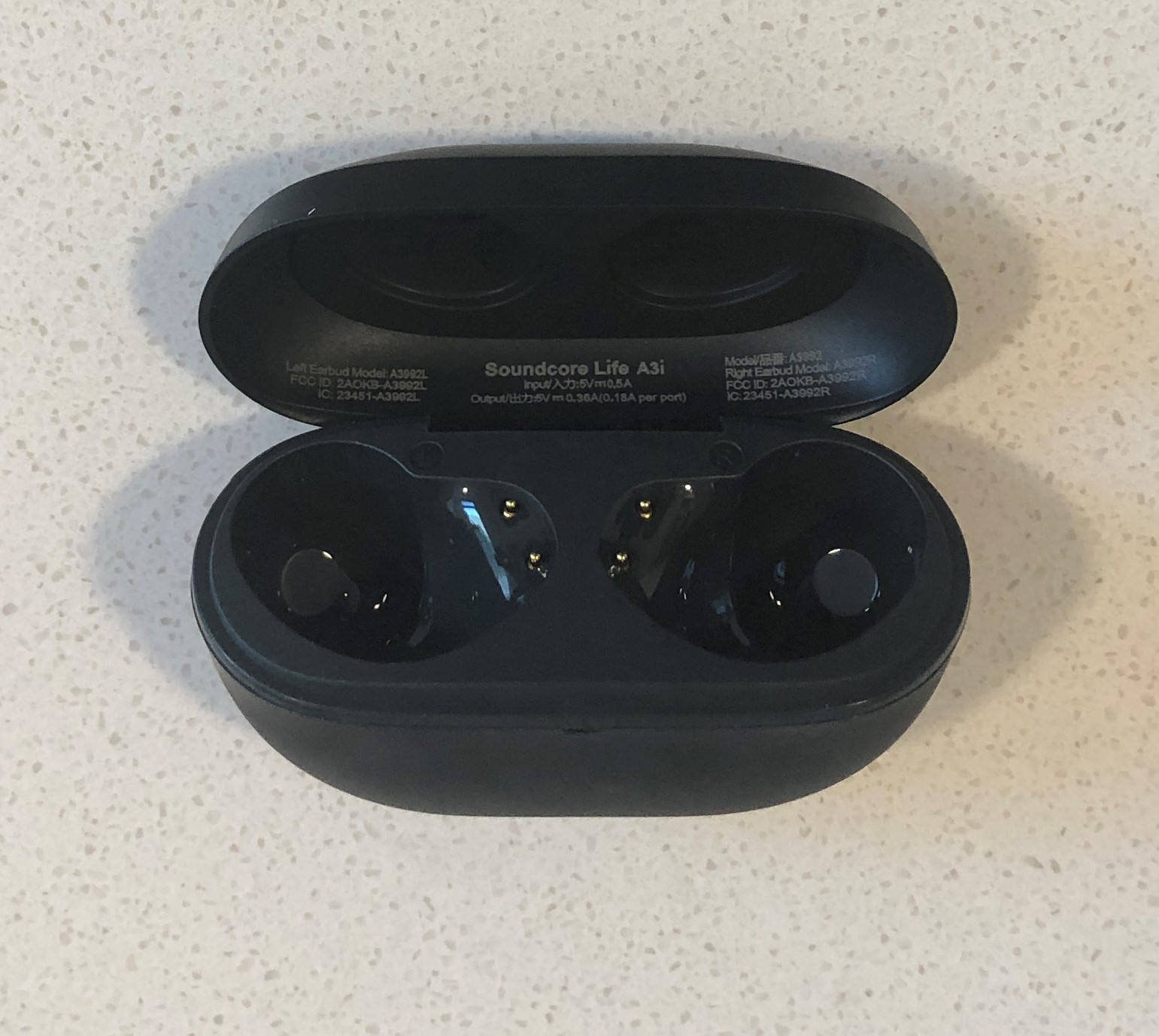 Soundcore Life A3i earbud charging and carrying case inside
