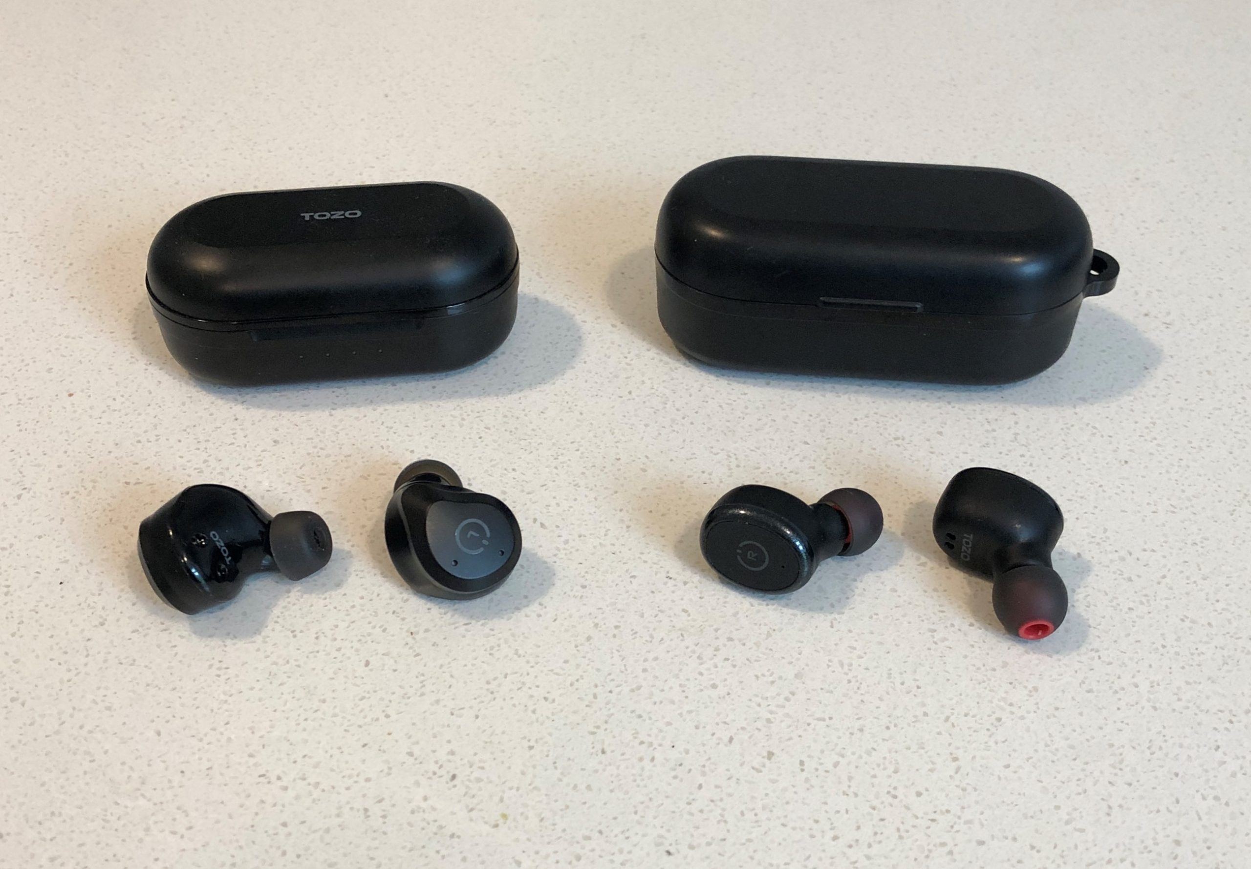 TOZO NC9 vs T10 charging and carrying cases and wireless earbuds