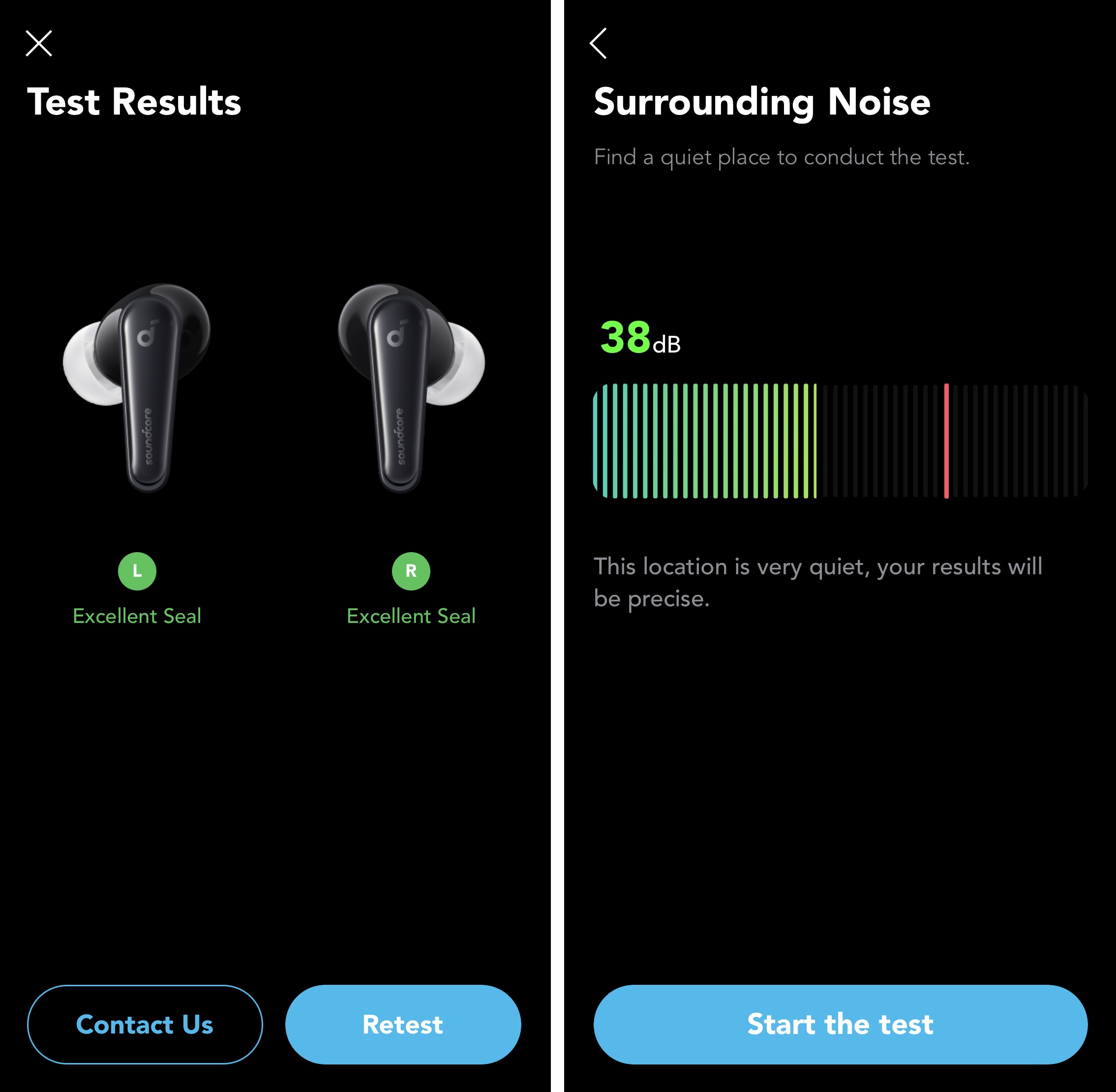 Soundcore Liberty 4 fit test in the Soundcore app