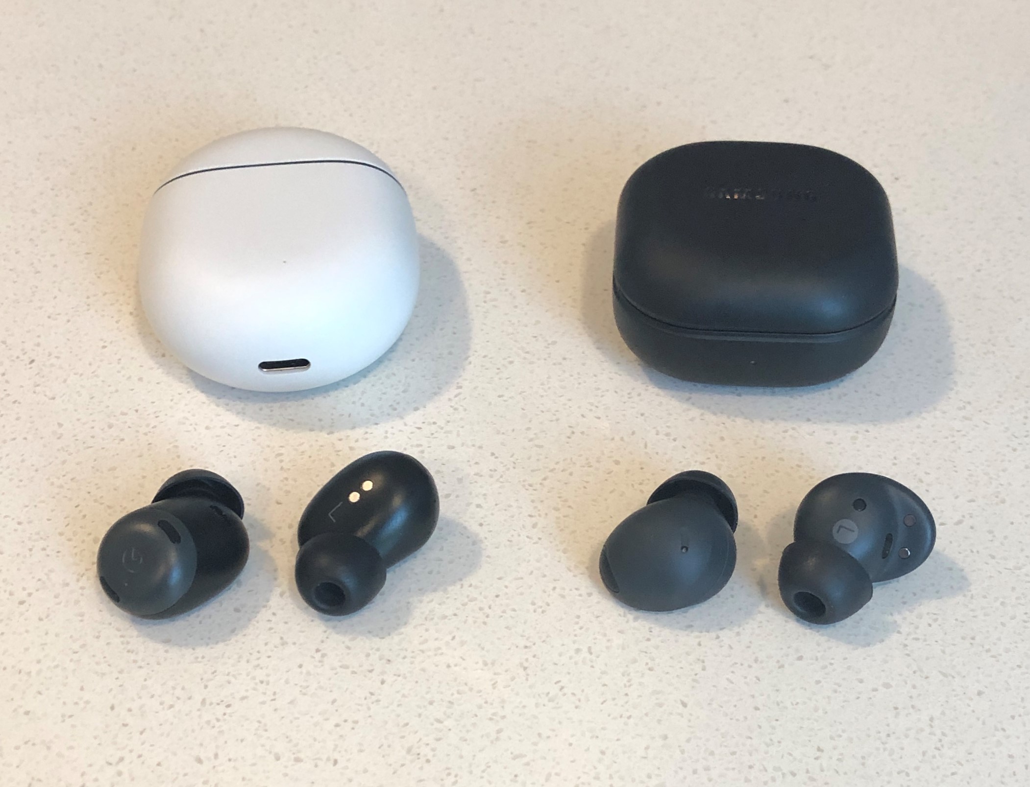 Google Pixel Buds Pro vs Samsung Galaxy Buds2 Pro charging case and wireless earbuds