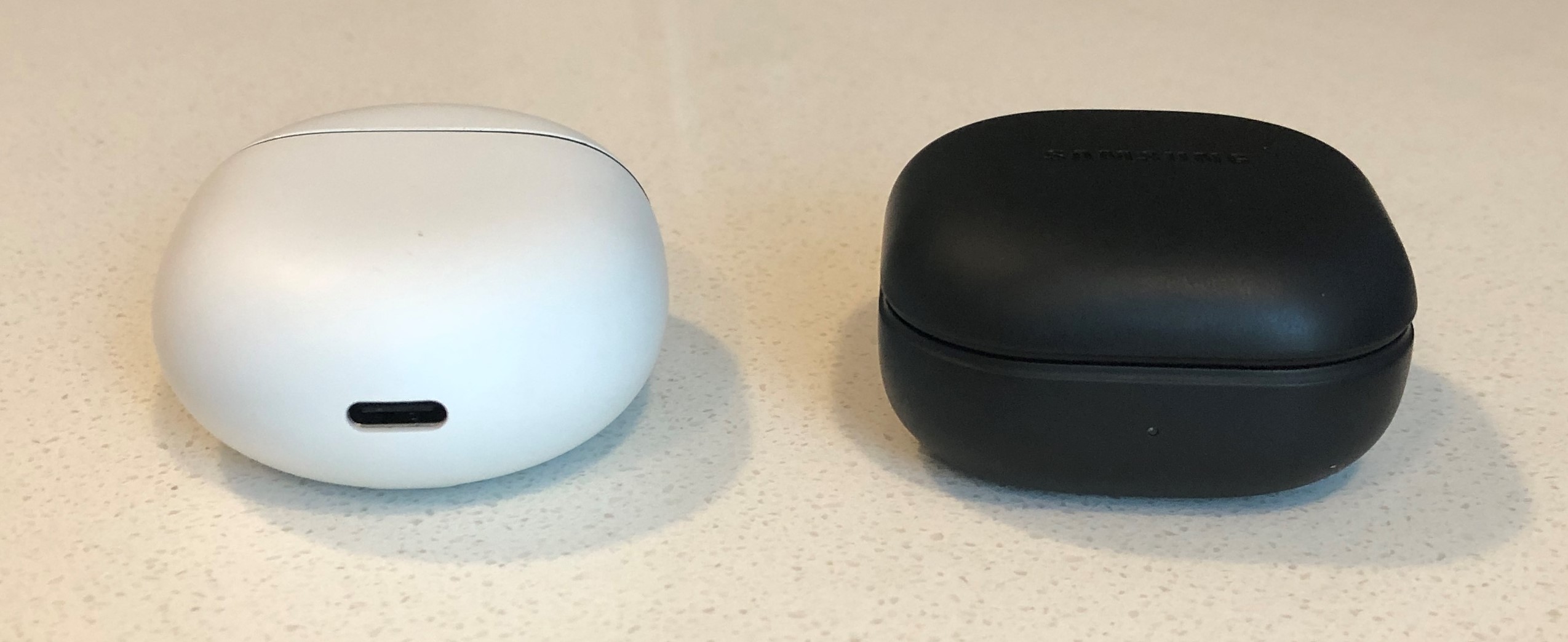 Google Pixel Buds Pro vs Samsung Galaxy Buds2 Pro charging and carrying case side