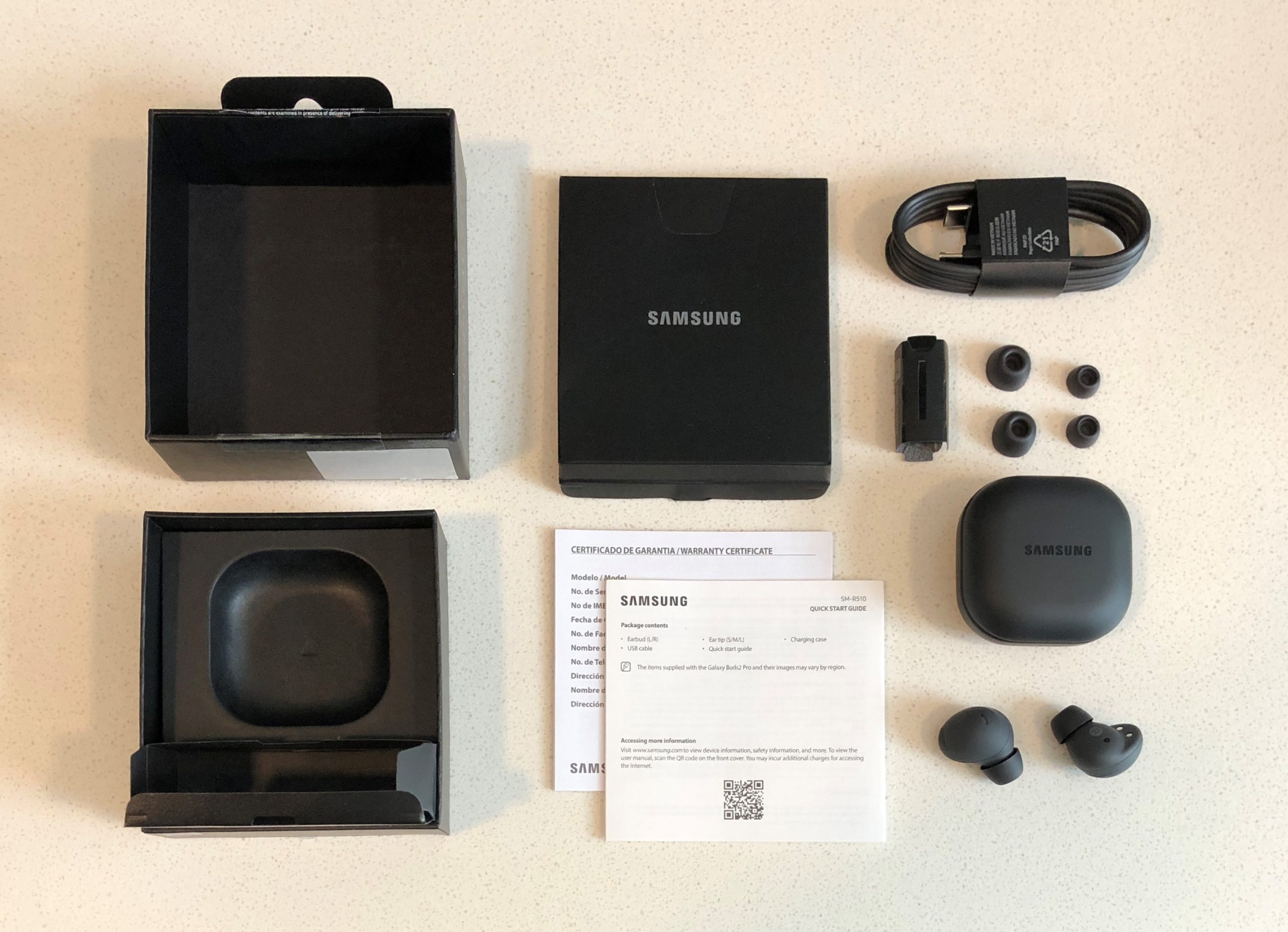 Samsung Galaxy Buds2 Pro out of the box included accessories
