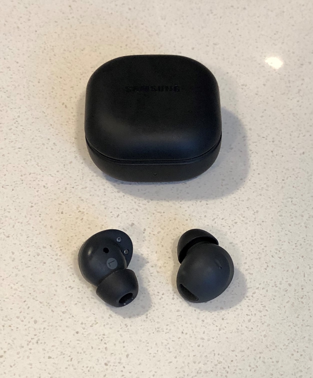 Samsung Galaxy Buds2 Pro charging case and wireless earbuds